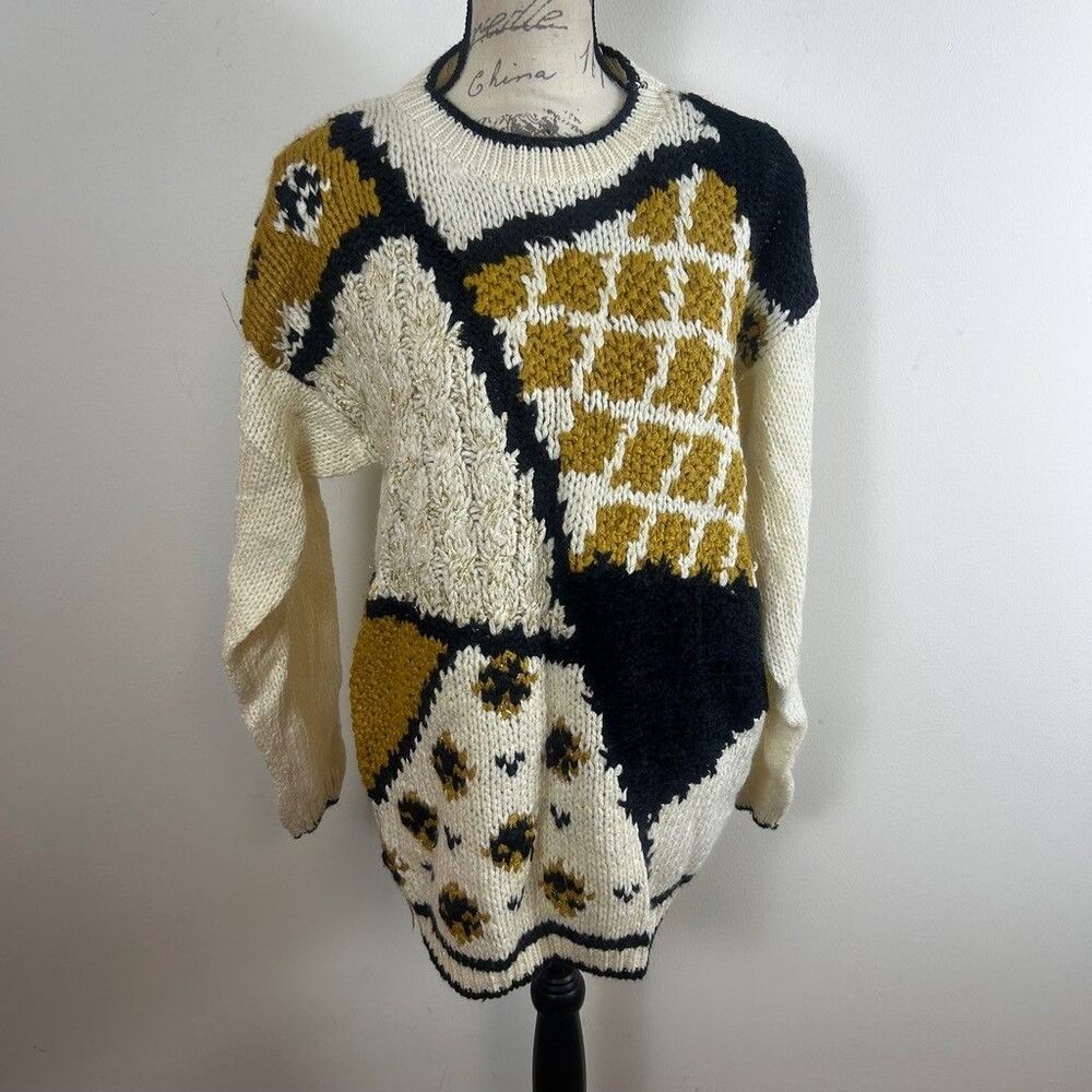 The Villager Vintage 80s Chunky Knit Sweater Womens Medium Animal Print Metallic